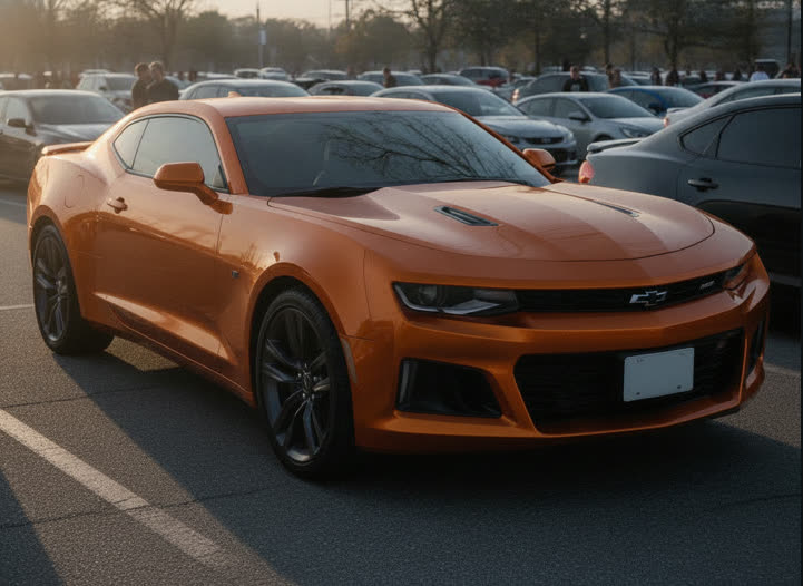 AI preview: Chevrolet Camaro wrapped in gloss orange