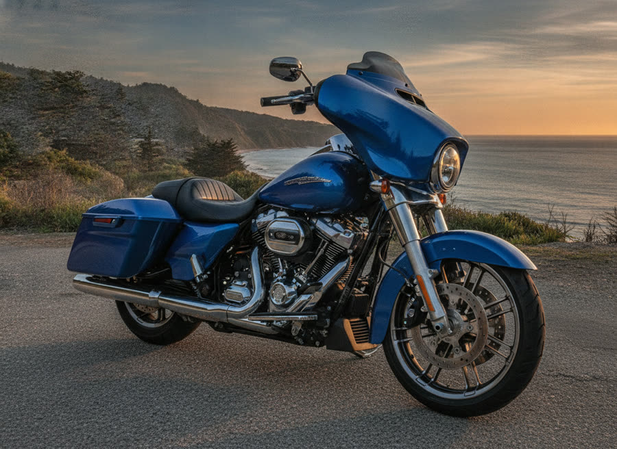 AI preview: Harley-Davidson Street Glide wrapped in gloss Electric Blue